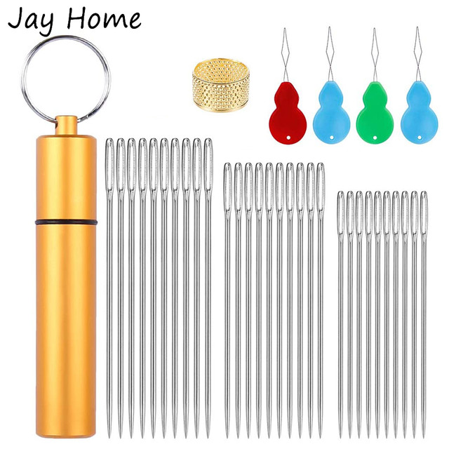 15pcs Large Eye Sewing Needles Leather Hand Stitching Needle & Needle  Threader & Sewing Thimble DIY Yarn Knitting Needles - AliExpress